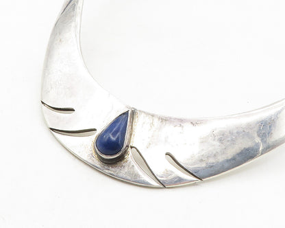 MEXICO 925 Sterling Silver  Vintage Lapis Lazuli Cutout Collar Necklace NE1897