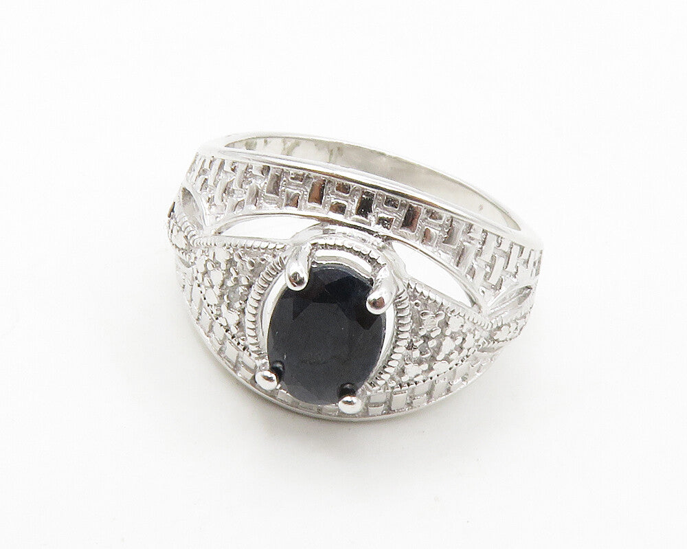 ROSS SIMON 925 Silver  Sapphire & Genuine Diamond Band Ring Sz 8  RG13918