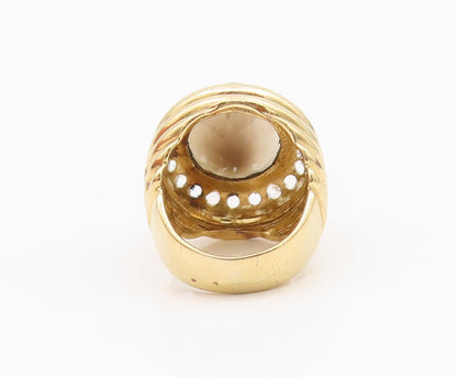 925 Sterling Silver Vintage Ring Gold Plated Smokey Quartz & CZ  Sz 7.5  RG33066