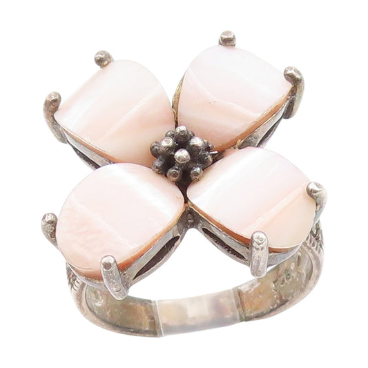 925 Sterling Silver Vintage Ring Marcasite Floral Petal Band  Sz 8.5  RG34435