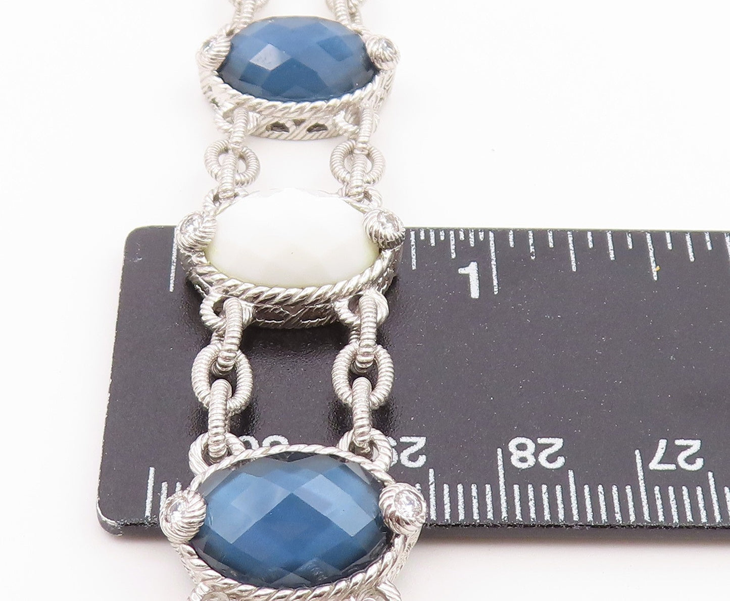 925 Sterling Silver Vintage Bracelet JUDITH RIPKA White Agate & Quartz  BT12180