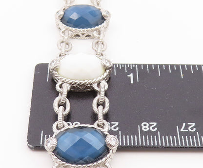 925 Sterling Silver Vintage Bracelet JUDITH RIPKA White Agate & Quartz  BT12180
