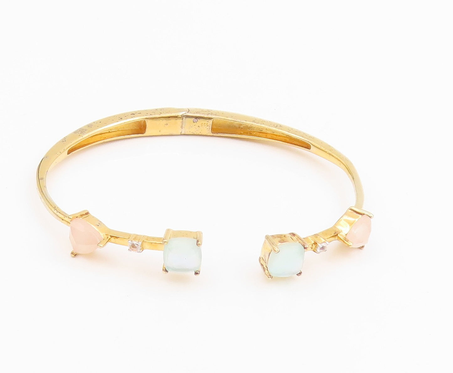 925 Sterling Silver Vintage Bracelet Gold Plated Quartz Elegant Cuff  BT11656