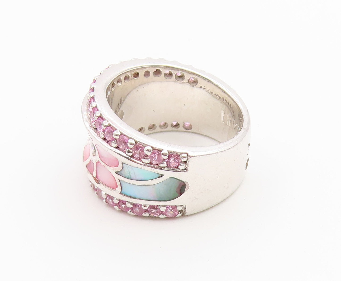 925 Sterling Silver Vintage Ring LONDON LINKS Mother Of Pearl  Sz 5  RG36784