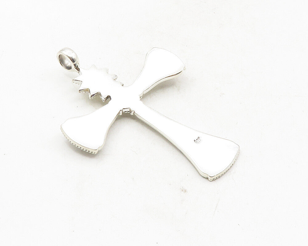 925 Sterling Silver  Vintage Shiny Patterned Religious Cross Pendant  PT7686