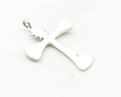 925 Sterling Silver  Vintage Shiny Patterned Religious Cross Pendant  PT7686