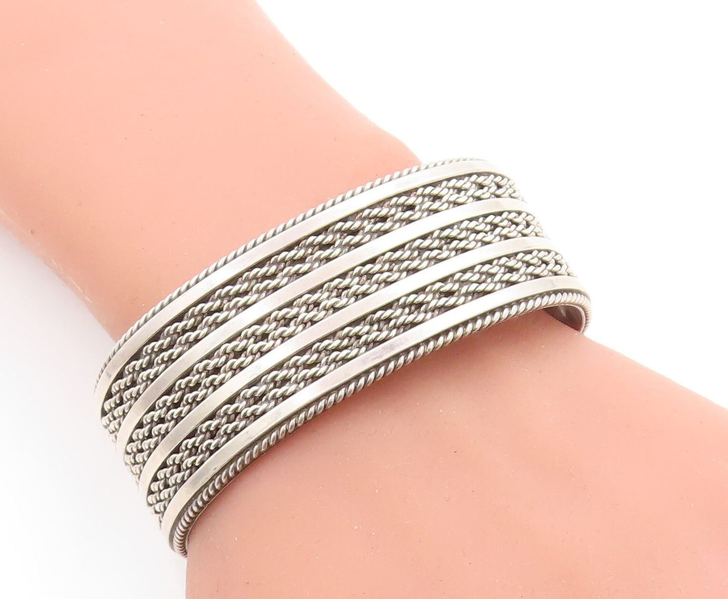 TAHE 925 NAVAJO Sterling Silver  Vintage Shiny Rope Twist Cuff Bracelet BT2204