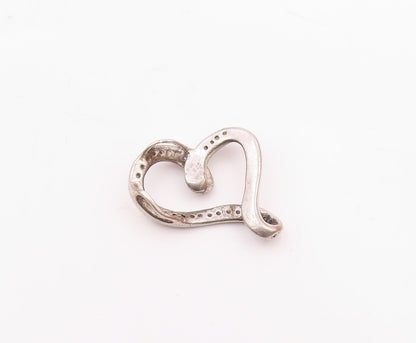 925 Sterling Silver  Vintage Genuine Diamonds Open Love Heart Pendant  PT17763