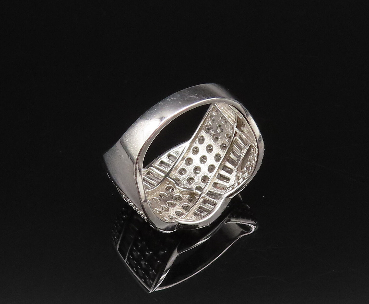 925 Silver  Vintage Multi Shape Cubic Zirconia Swirl Band Ring Sz 7  RG25900