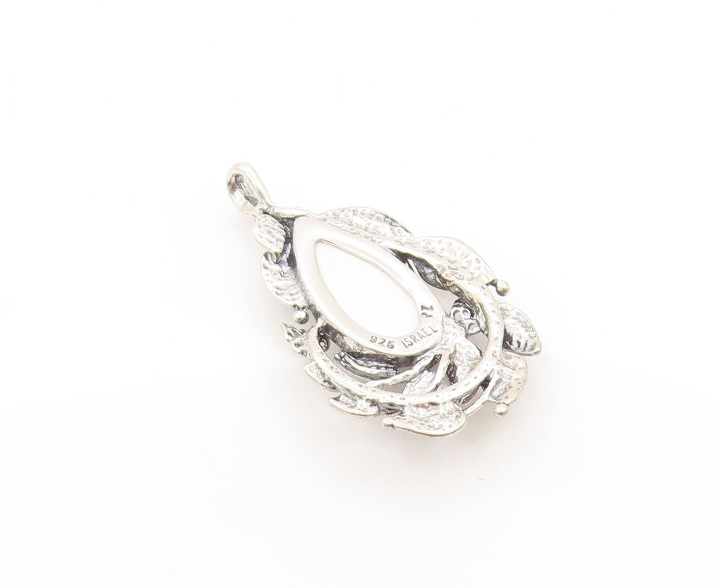925 Sterling Silver Vintage Pendant OR PAZ ISRAEL Moonstone Floral Leaf  PT25056