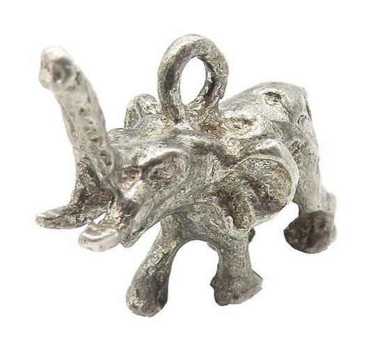 925 Sterling Silver  Vintage Petite Dark Tone Elephant Motif Pendant  PT8166