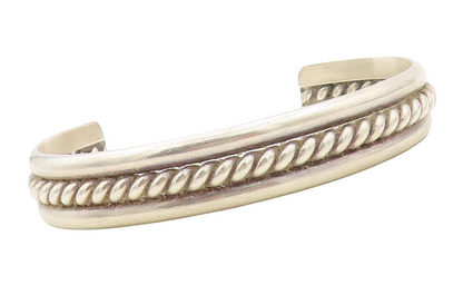 925 Sterling Silver Vintage Bracelet NAVAJO Twisted Rope Carved Cuff  BT10818