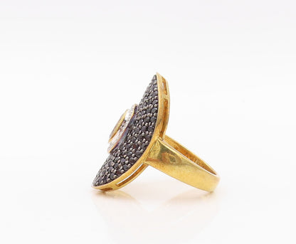 925 Sterling Silver Vintage Ring Gold Plate 2 Tone CZ & Spinel  Sz 7  RG30162