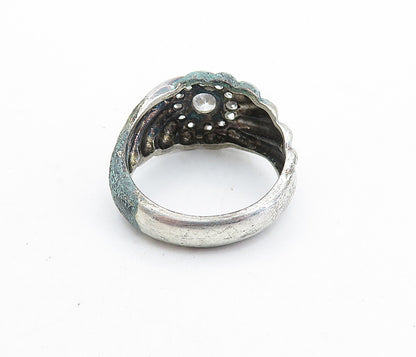 925 Sterling Silver  Vintage Topaz Floral Style Fluted Band Ring Sz 10  RG7202