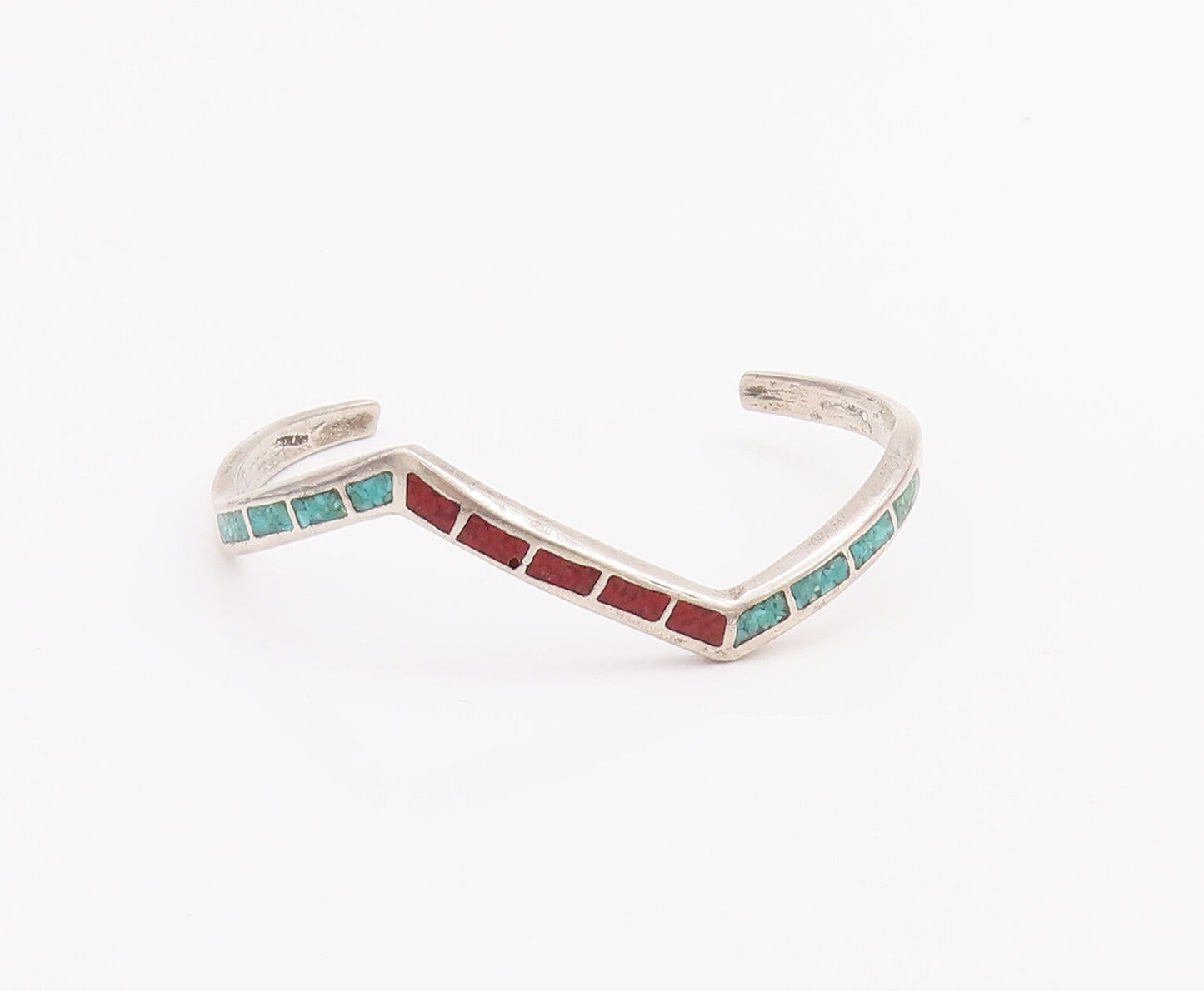 925 Sterling Silver Vintage Bracelet Southwestern Crushed Turquoise Cuff BT10491