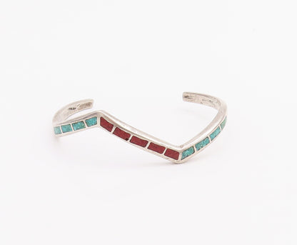 925 Sterling Silver Vintage Bracelet Southwestern Crushed Turquoise Cuff BT10491