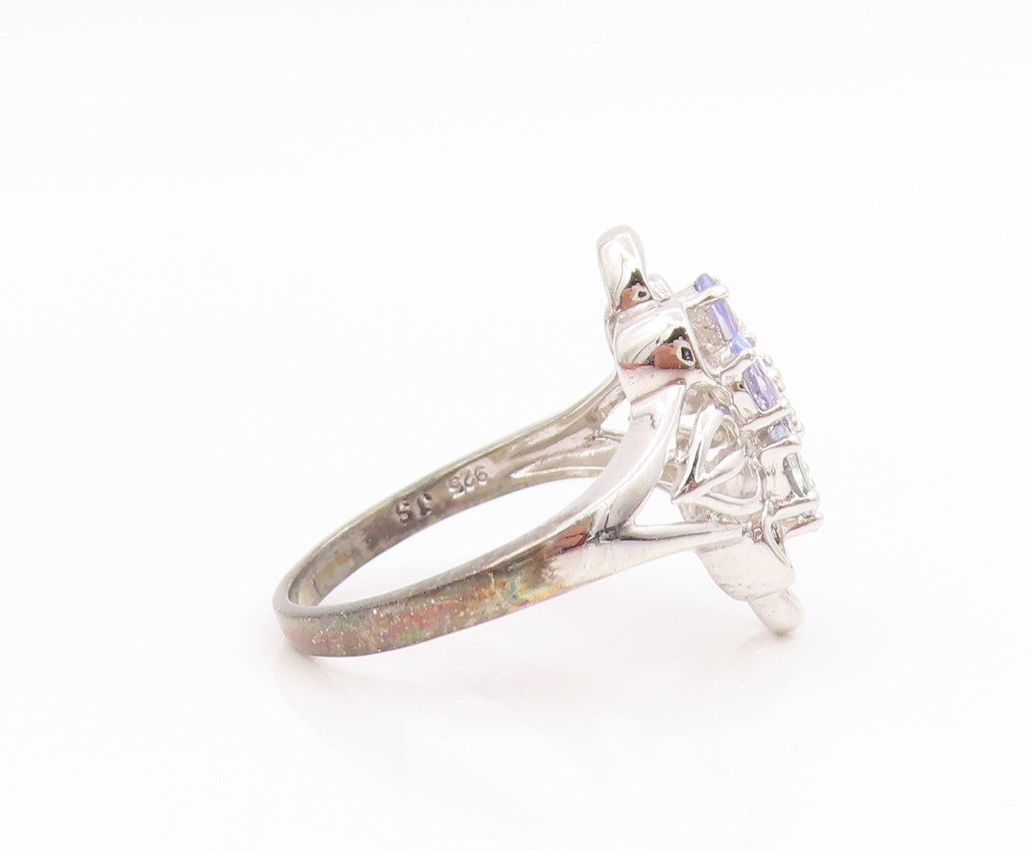 925 Sterling Silver Vintage Ring Elegant Tanzanite Floral Cluster  Sz 8  RG35674