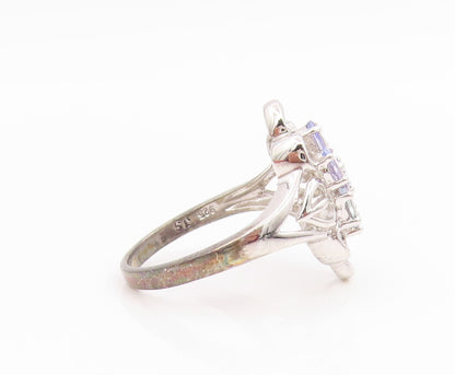925 Sterling Silver Vintage Ring Elegant Tanzanite Floral Cluster  Sz 8  RG35674