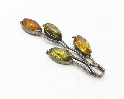 925 Sterling Silver  Vintage Marquise Amber Oxidized Floral Pendant  PT7619