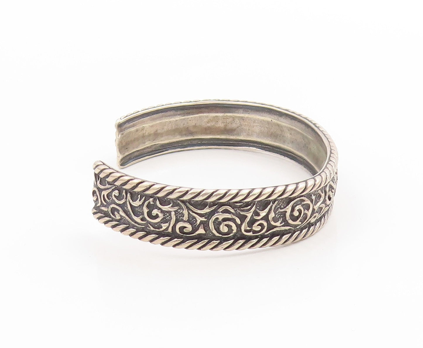 925 Sterling Silver Vintage Bracelet CAROLYN POLLACK Rope & Scrolls Cuff BT11764