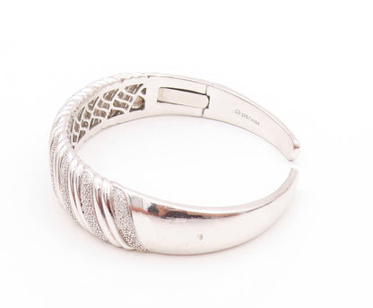 925 Sterling Silver Vintage Bracelet Swirls Etched Diamonds Inlay Cuff  BT11197