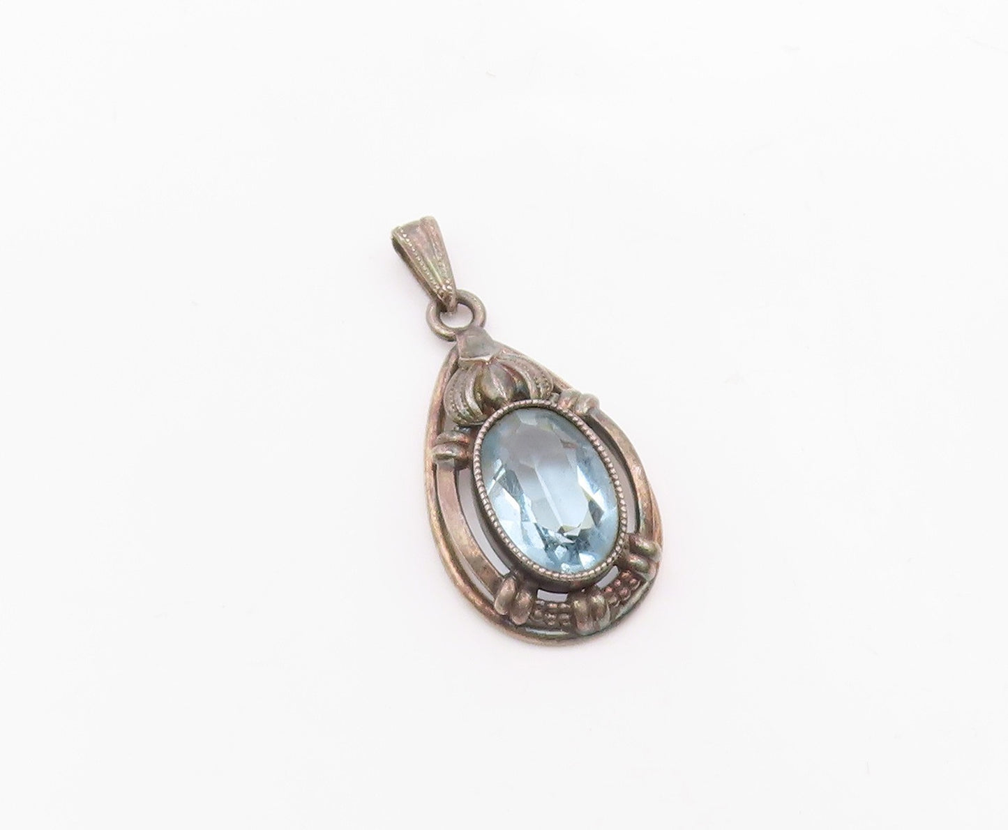 EUROPEAN 925 Silver  Vintage Blue Topaz Open Pear Shaped Pendant  PT21022