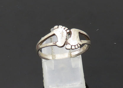 925 Sterling Silver  Vintage Footprints Split Shank Band Ring Sz 8  RG21102