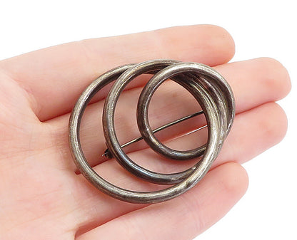 925 Sterling Silver  Vintage Dark Tone Graduated Circles Brooch Pin  BP1993