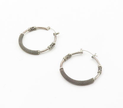 925 Sterling Silver  Vintage Dark Tone Rope Twist Swirl Hoop Earrings  EG7815