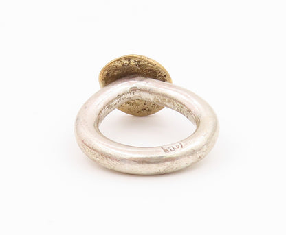 925 Sterling Silver Vintage Ring Two Tone Modernist Solid Disc  Sz 7  RG36534