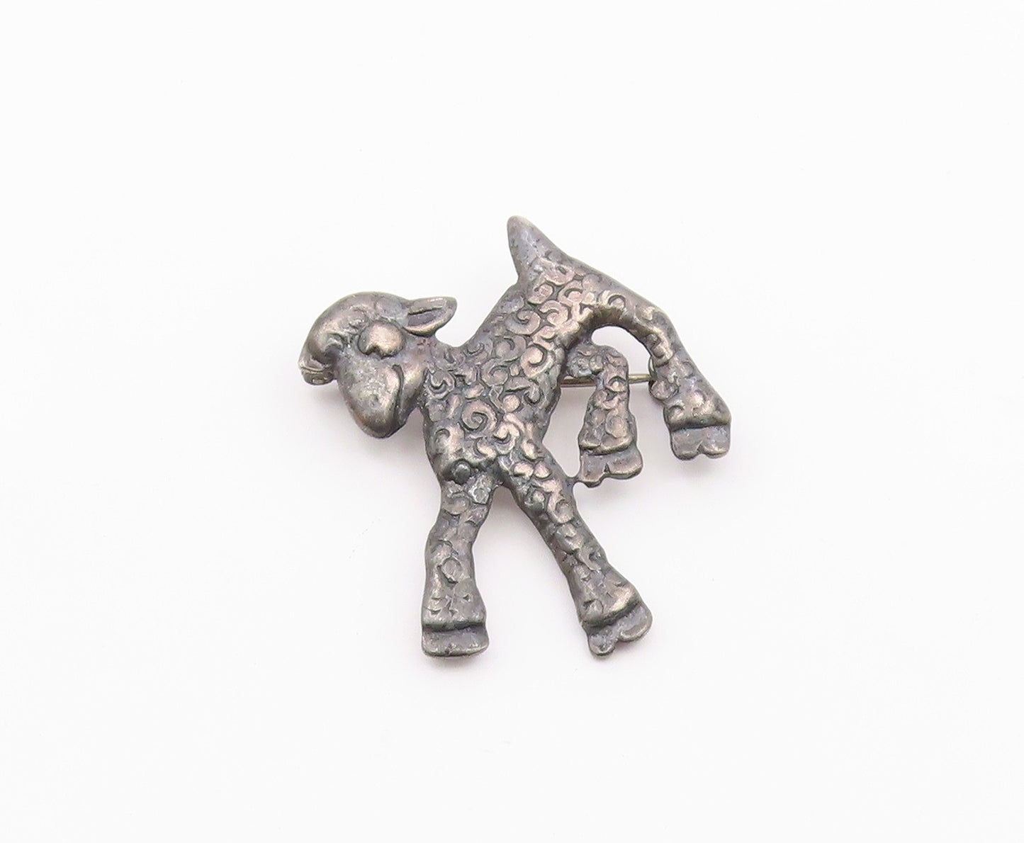 925 Sterling Silver  Vintage Antique Oxidized Lamb Motif Brooch Pin  BP8657