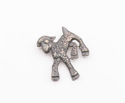 925 Sterling Silver  Vintage Antique Oxidized Lamb Motif Brooch Pin  BP8657