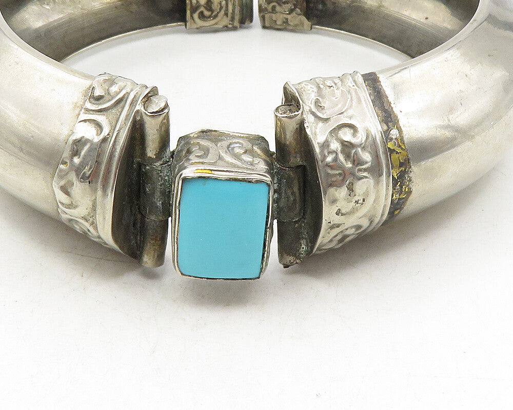 925 Sterling Silver  Vintage Turquoise Swirl Detail Bangle Bracelet  BT4160