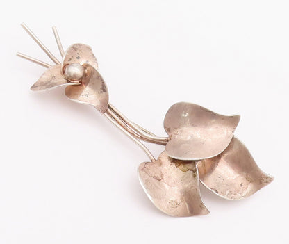 925 Sterling Silver Vintage Brooch Pin Swirly Cutout Solid Leaves  BP10764