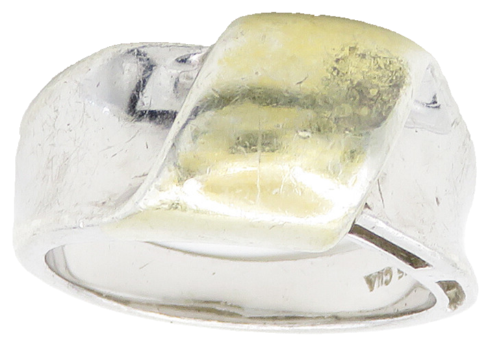 925 Sterling Silver  Vintage Shiny Two Tone Smooth Band Ring Sz 9  RG15876