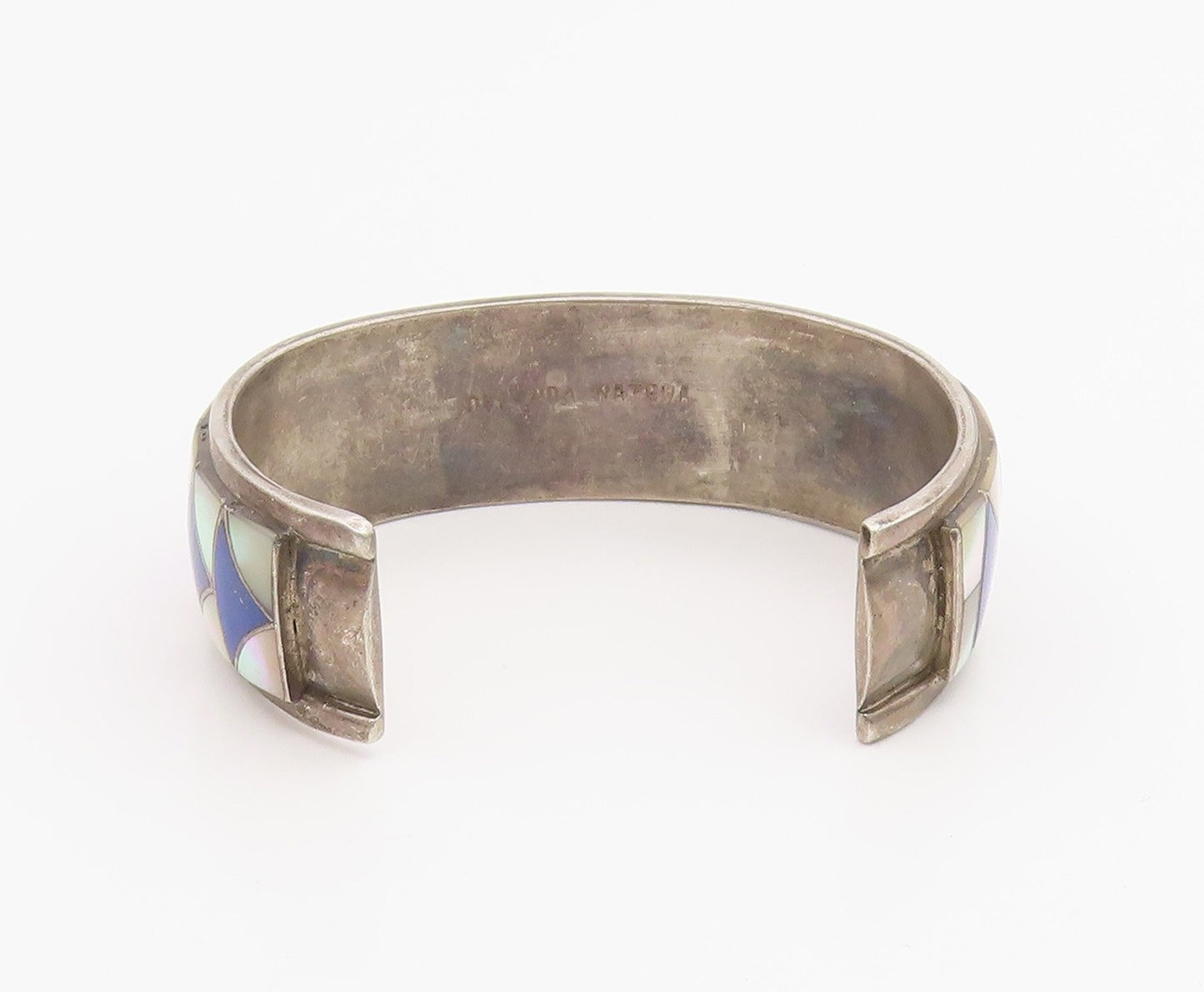 925 Sterling Silver Vintage Bracelet ZUNI ORLINDA NATEWA Gemstone Inlay  BT11894