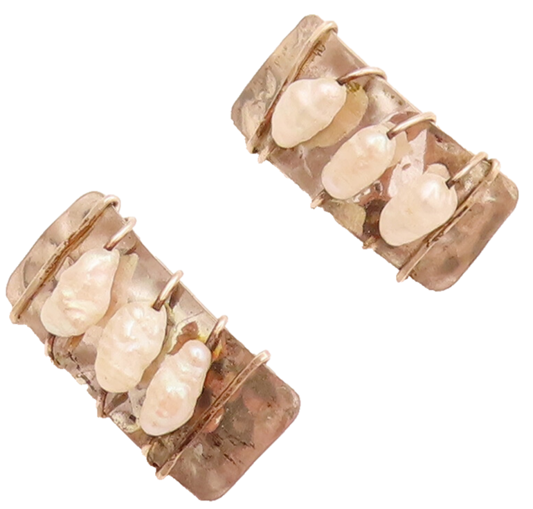 925 Sterling Silver  Vintage Wire Frame Pearl Rectangular Earrings  EG12418