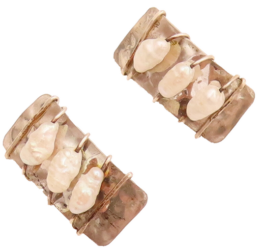 925 Sterling Silver  Vintage Wire Frame Pearl Rectangular Earrings  EG12418