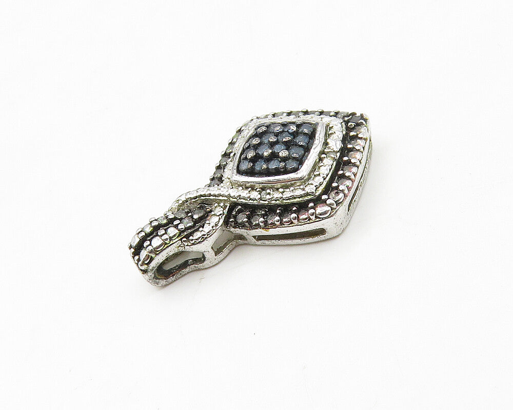 925 Sterling Silver  Shiny Genuine Diamond Two Tone Square Pendant  PT13889