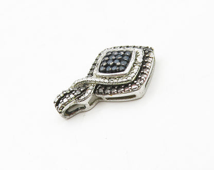 925 Sterling Silver  Shiny Genuine Diamond Two Tone Square Pendant  PT13889