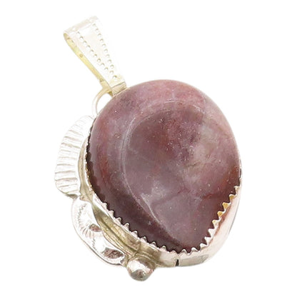 NAVAJO 925 Sterling Silver  Vintage Agate Shiny Etched Drop Pendant  PT7330