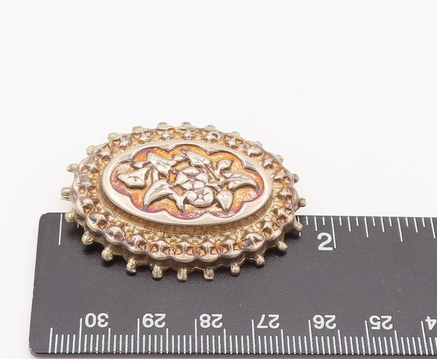 ENGLAND 925 Sterling Silver  Vintage Royal Carved Flower Brooch Pin BP10407