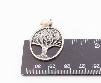 ISRAEL 925 Silver  Vintage Freshwater Pearl & Tree Of Life Pendant  PT21722