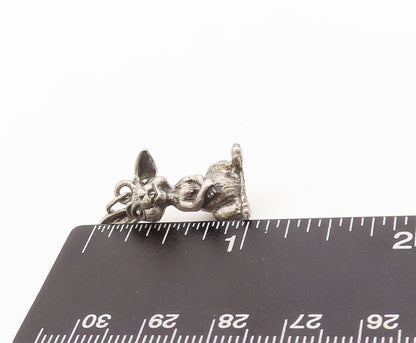 925 Sterling Silver Vintage Pendant JEWEL ART 3D Carved Bunny Charm  PT23460