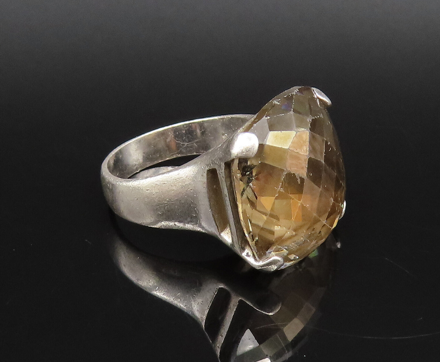 DESIGNER 925 Silver  Vintage Cushion Cut Smoky Quartz Ring Sz 8  RG26016