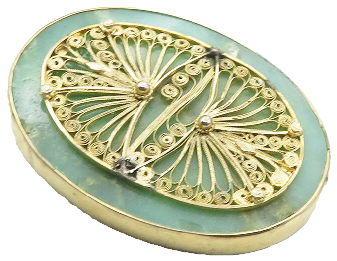 925 Sterling Silver  Vintage Jade Swirl Filigree Detail Brooch Pin  BP3949