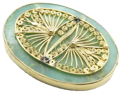 925 Sterling Silver  Vintage Jade Swirl Filigree Detail Brooch Pin  BP3949