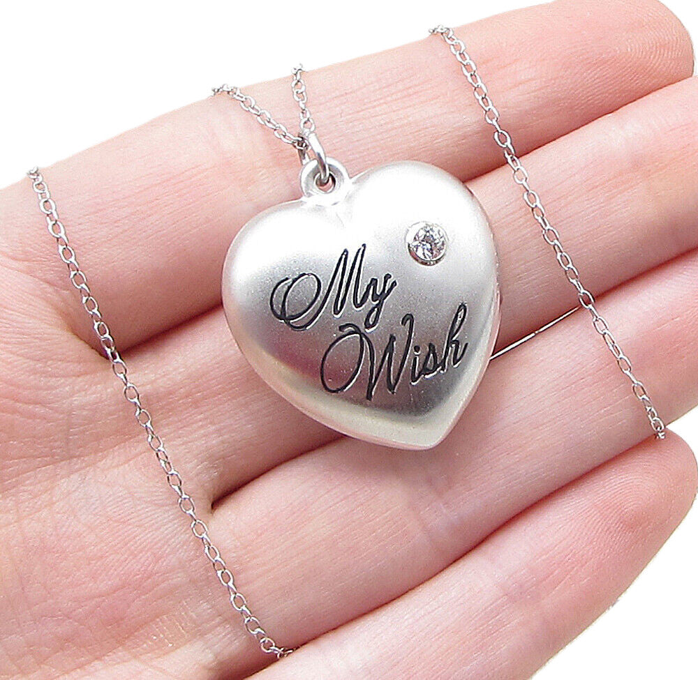 925 Silver  Cubic Zirconia My Wish Puffy Love Heart Pendant & Chain  PT1349