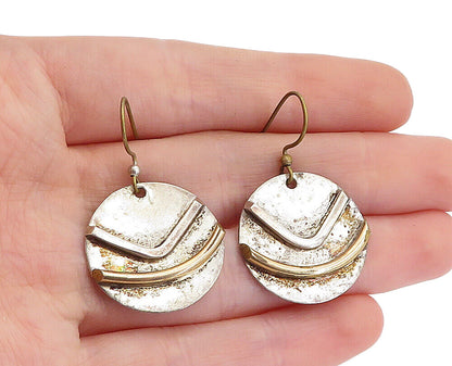 925 Sterling Silver  Vintage Modernist Two Tone Design Dangle Earrings  EG2634