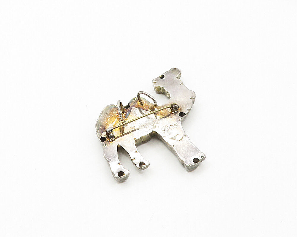 925 Sterling Silver  Vintage Shiny Dark Tone Camel Greek Key Brooch Pin BP6999